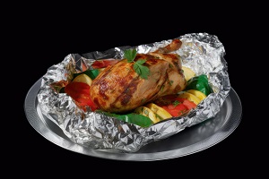 Foil-wrapped chicken