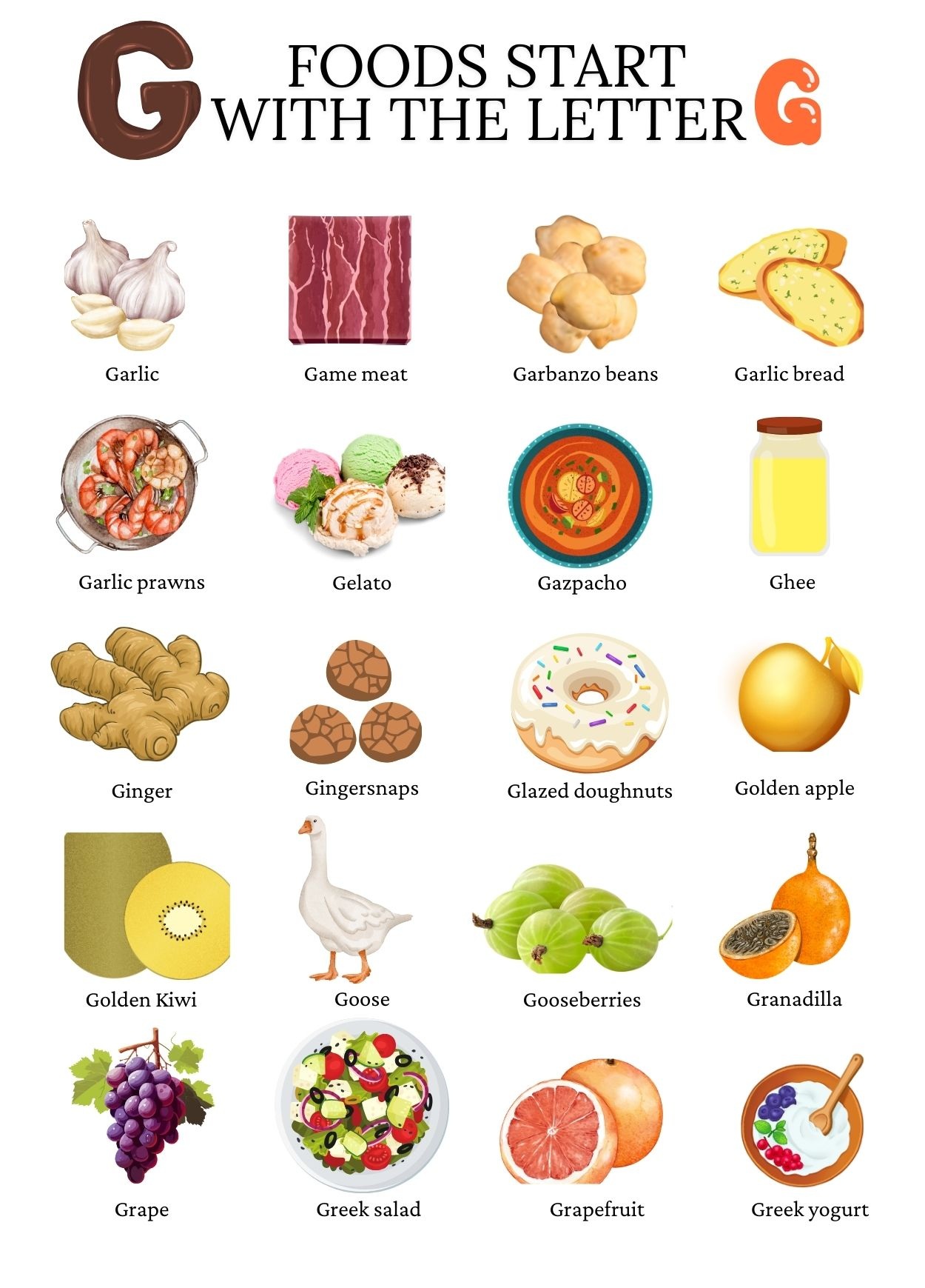 Foods that start with the letter G