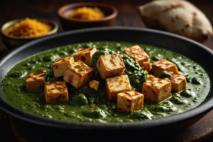 Xacuti-flavored tofu (tofu seasoned with the spices used in xacuti curry)