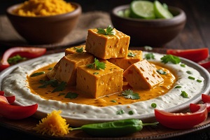 Xacuti paneer (a variation of the Indian paneer dish made using xacuti spices)