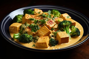 Xacuti tofu (a vegan version of the Goan curry dish made with tofu)