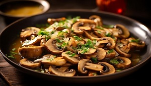 Xampinyons en salsa (mushrooms in sauce, a dish from Catalonia, Spain)