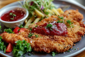 Zigeunerschnitzel (schnitzel with bell pepper sauce)