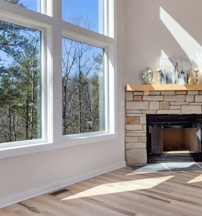 Empty Interior of a Modern Living Room with a Fireplace