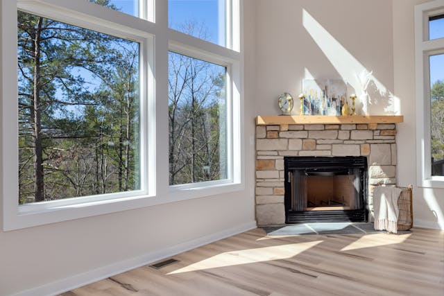 Empty Interior of a Modern Living Room with a Fireplace