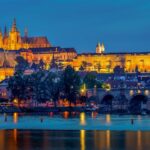 Reflection Of Illuminated Lights Of Prague Castle On The Lake