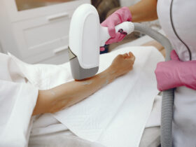 Woman in cosmetology studio on laser hair removal