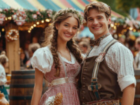 Couple in Traditional Bavarian Attire at Oktoberfest