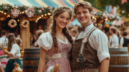 Couple in Traditional Bavarian Attire at Oktoberfest