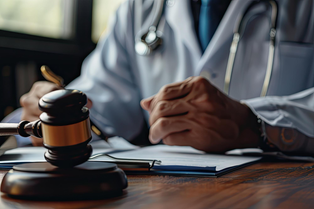 Judge Gavel with Stethoscope Representing Law and Medicine