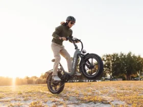 The boy is riding an e-bike