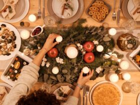 Top View of Table Set-Up for Christmas Dinner