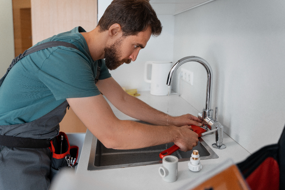 man working as plumber