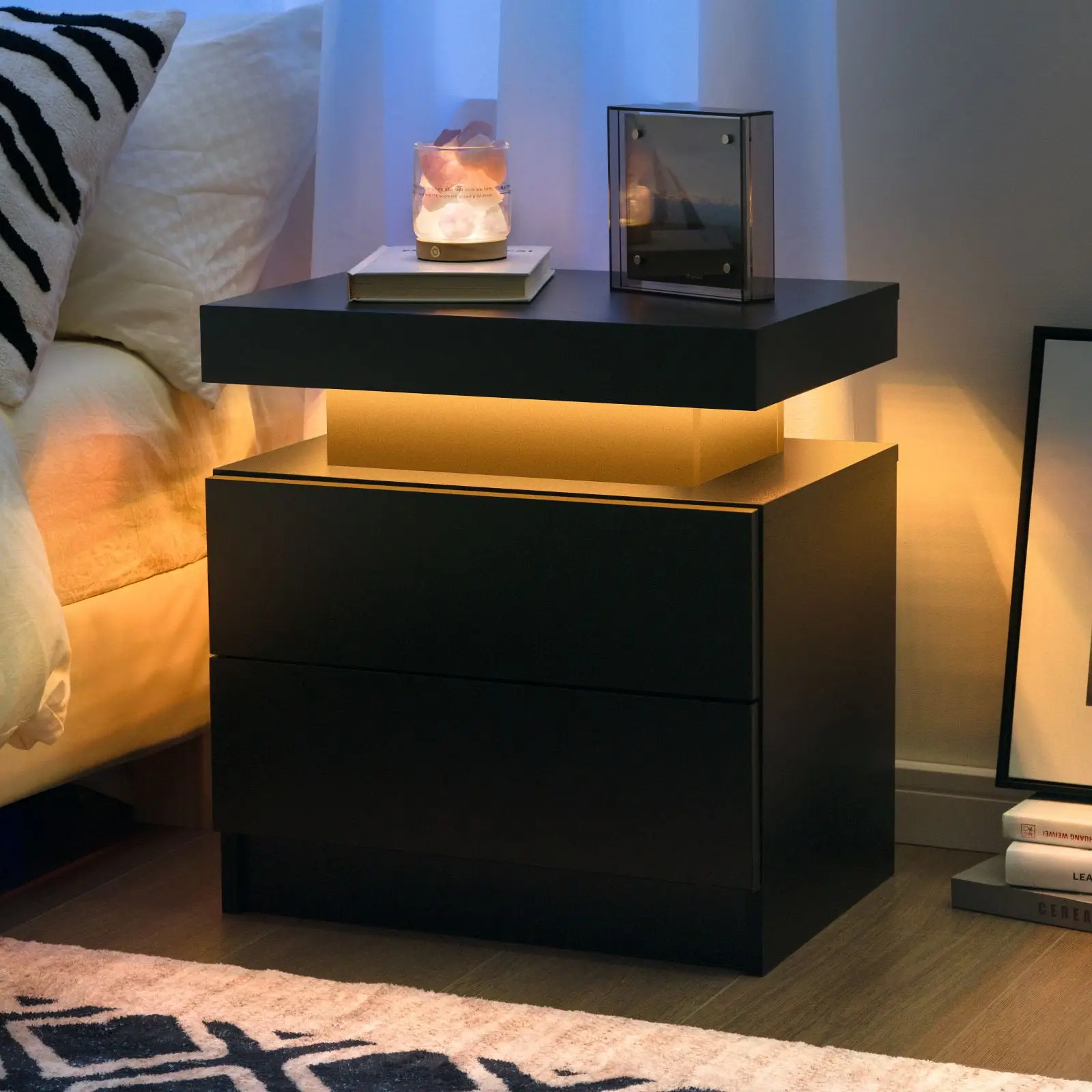 Black stylish LED bedside table