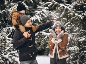 family in a winter forest