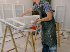 Crop man near painted window